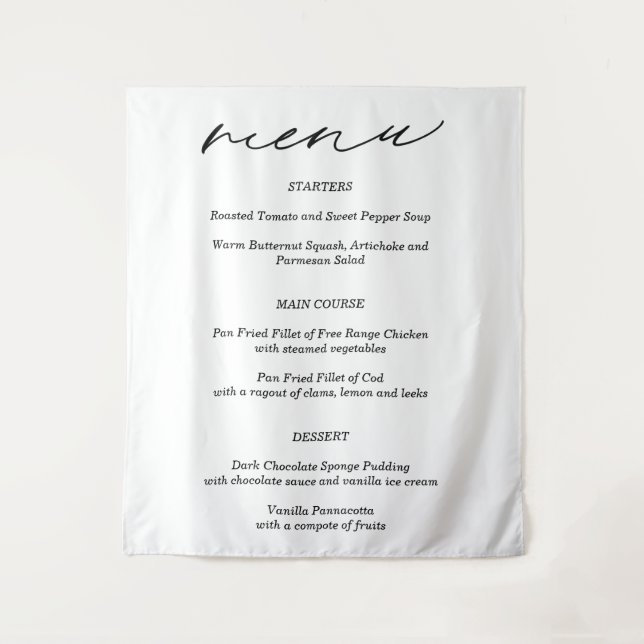Simple Fabric Wedding Menu Banner Tapestry (Front)