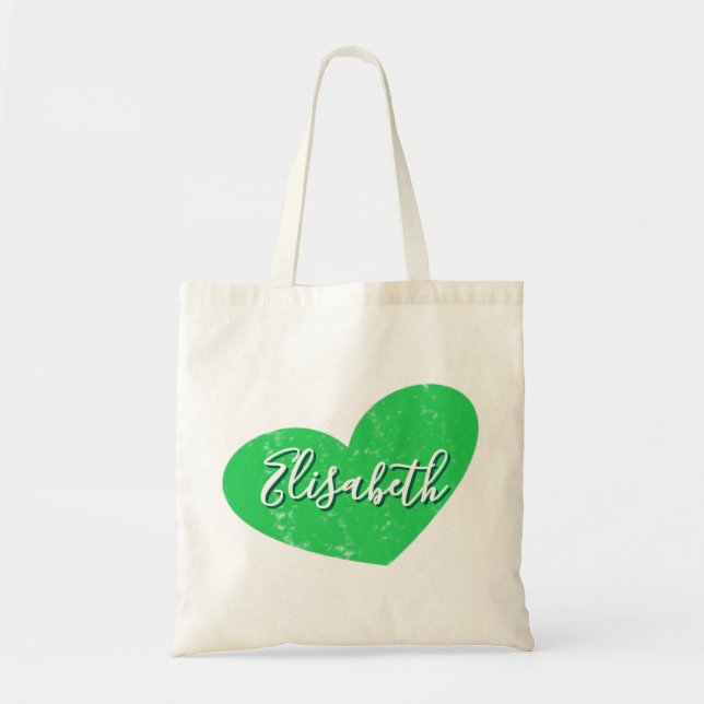 Simple Faded Green Heart with your Name Tote Bag (Front)