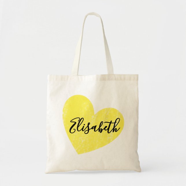 Simple Faded Yellow Heart with your Name Tote Bag (Front)