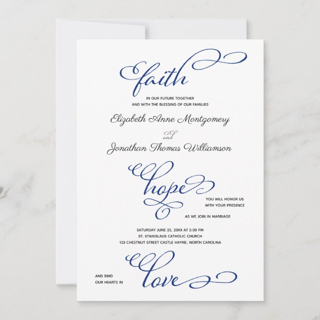 Simple Faith Hope Love Script Wedding Invitation (Front)