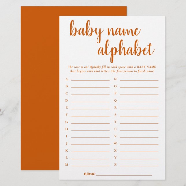 Simple Fall Alphabet Name | Orange Shower Game (Front/Back)