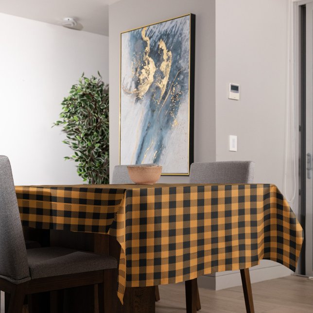 Simple Fall Autumn Orange Buffalo Check Tablecloth (Orange and black buffalo check pattern. )