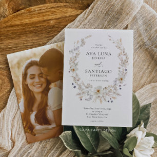 Simple Fall Botanical Wedding Photo Invitation