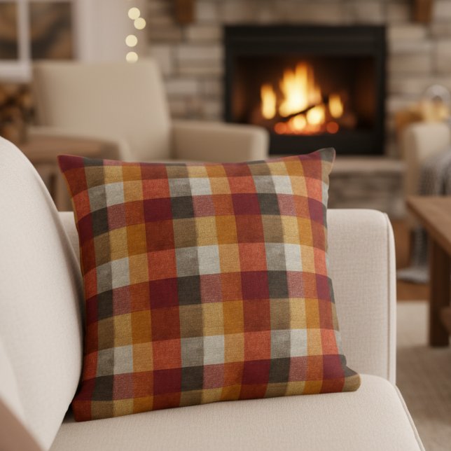 Simple Fall Burnt Orange Plaid Cushion (Creator Uploaded)