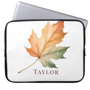 Simple Fall Coloured Maple Leaf with Name Laptop Sleeve