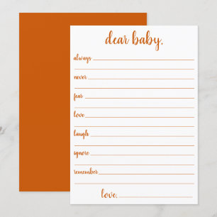 Simple Fall Dear Baby   Burnt Orange Keepsake Card