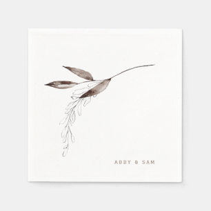 Simple Fall Foliage Wedding Couple Names Cocktail  Napkin