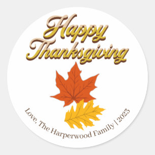 Simple fall harvest happy thanksgiving  classic round sticker