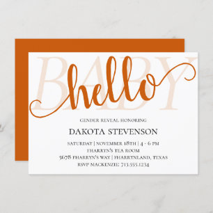 Simple Fall Hello Baby   Burnt Orange Shower Invitation