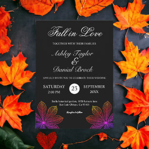 Simple Fall in Love Black and White Autumn Wedding Invitation