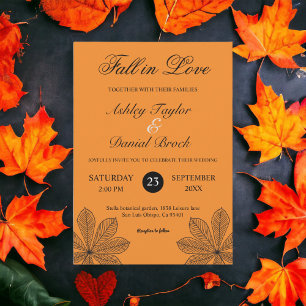 Simple Fall in Love Burnt Orange Autumn Wedding Invitation