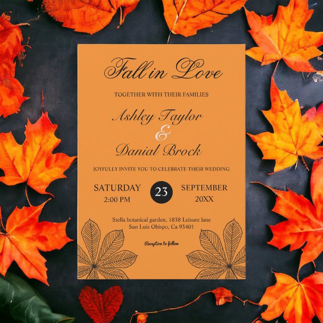 Simple Fall in Love Burnt Orange Autumn Wedding Invitation (Creator Uploaded)