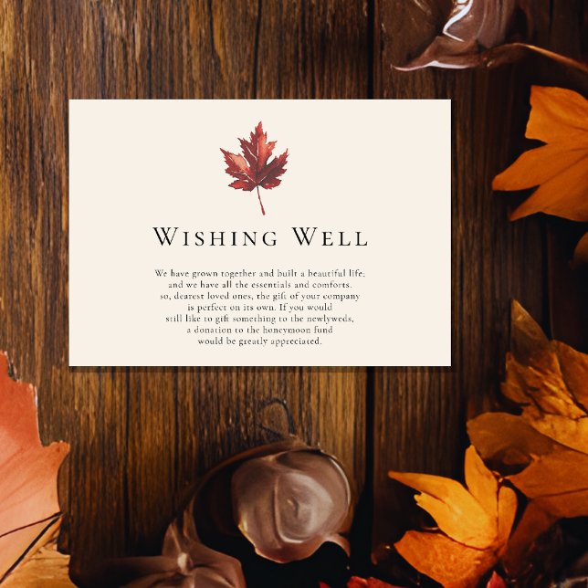 Simple Fall Leaf Cream Wedding Wishing Well Enclosure Card (Creator Uploaded)