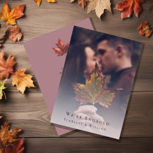 Simple Fall Leaf Mauve Elegant Photo We're Engaged Invitation