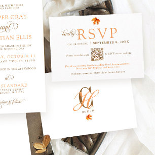 Simple Fall Leaf Rustic Autumn Wedding QR RSVP Enclosure Card