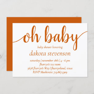 Simple Fall Oh Baby   Burnt Orange Script Shower Invitation