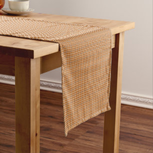 Simple fall orange copper brown plaid thanksgiving short table runner