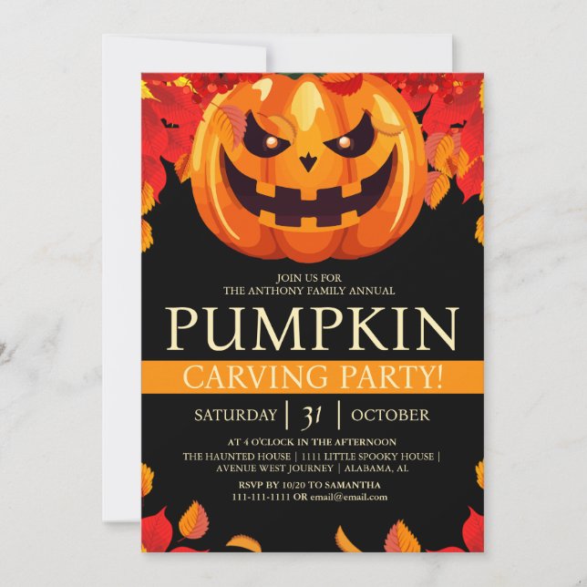 Simple Fall Pumpkin Carving Party Halloween Spooky Invitation (Front)