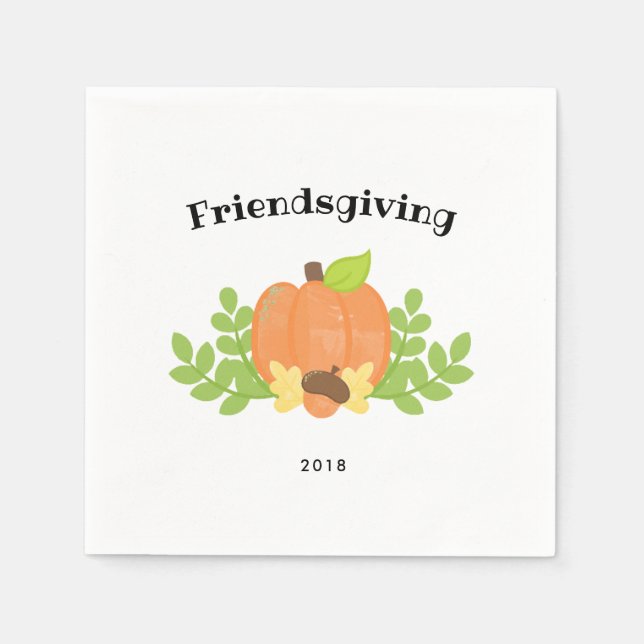 Simple Fall Pumpkin Friendsgiving Dinner Napkin (Front)