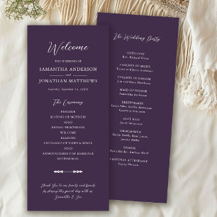 Simple Fall Purple Elegant Script Wedding Ceremony Programme
