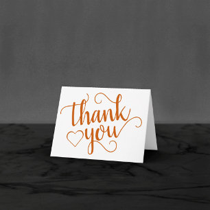 Simple Fall Script   Burnt Orange Heart Photo Thank You Card