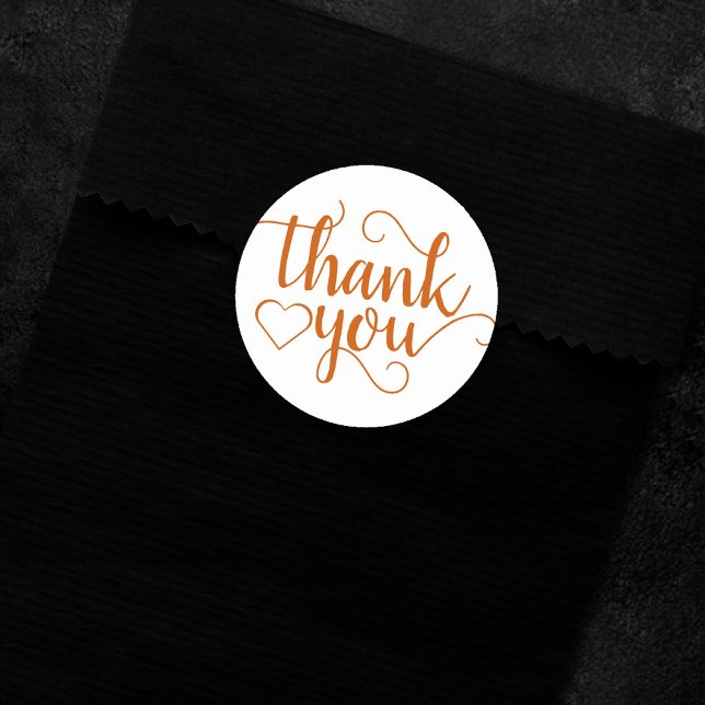 Simple Fall Script | Burnt Orange Thank You Heart Classic Round Sticker (Creator Uploaded)