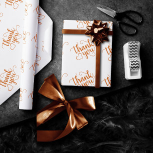 Simple Fall Script Burnt Orange Thank You Heart Wrapping Paper
