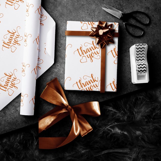 Simple Fall Script | Burnt Orange Thank You Heart Wrapping Paper (Creator Uploaded)