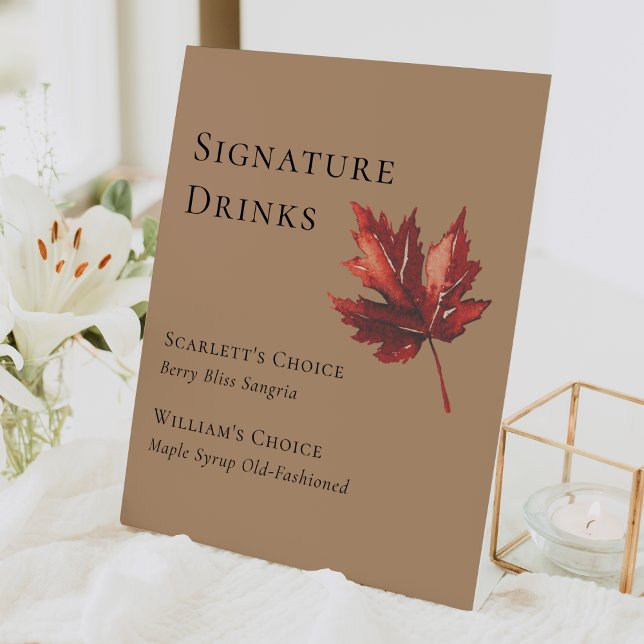 Simple Fall Terracotta Wedding Signature Drinks Pedestal Sign (Creator Uploaded)