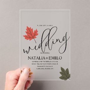 Simple Fall Wedding Leaf Acrylic Invitations