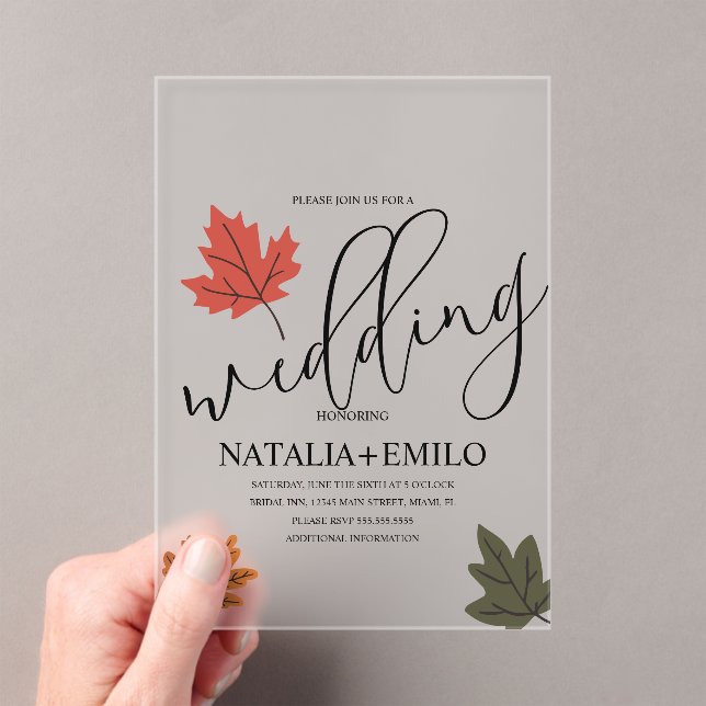 Simple Fall Wedding Leaf  Acrylic Invitations (Insitu (Handheld))
