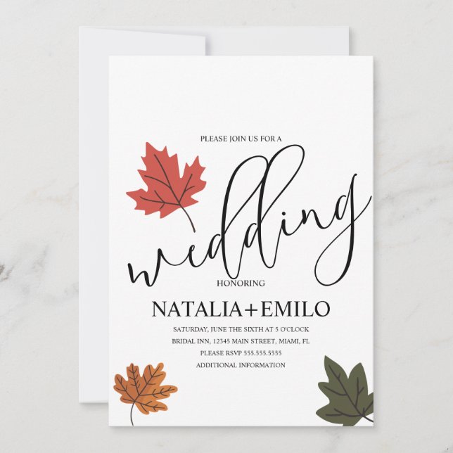 Simple Fall Wedding Leaf  Invitation (Front)