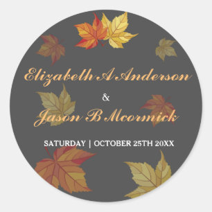 Simple Falling Maple Leaves Wedding Classic Round Sticker