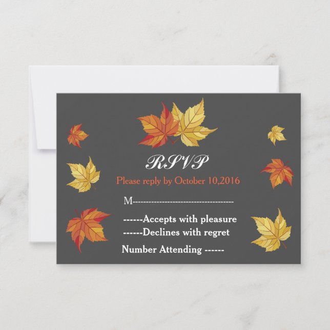 Simple Falling Maple Leaves Wedding RSVP (Front)