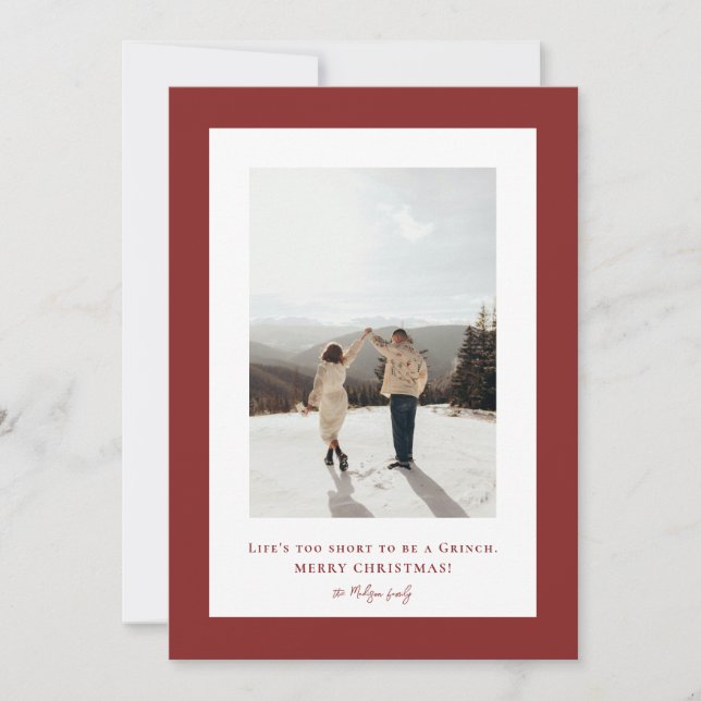 Simple Falu red frame photo  Holiday Card (Front)