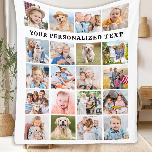 Simple Family 20 Custom Photos Collage Birthday  Fleece Blanket (Creator Uploaded)