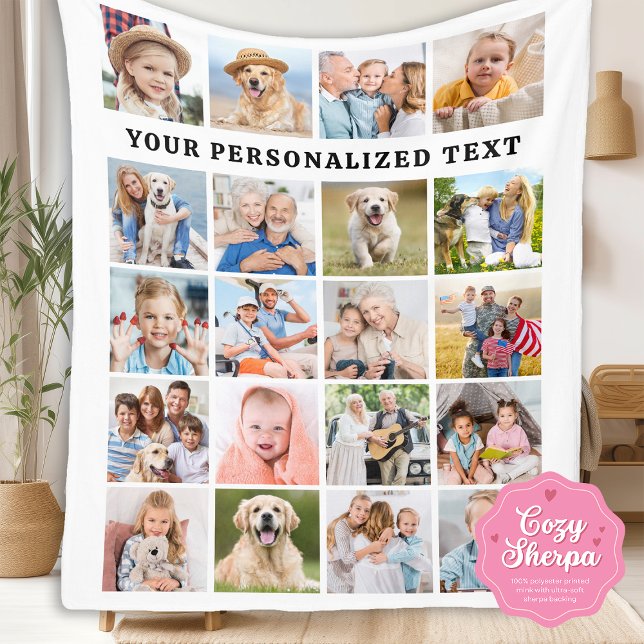 Simple Family 20 Custom Photos Collage Birthday  Sherpa Blanket (Creator Uploaded)