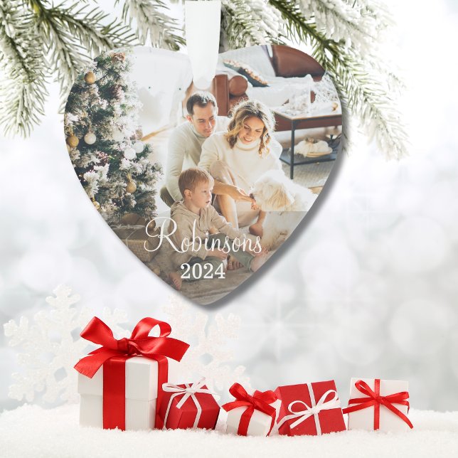 Simple Family 2 Photo Custom Name Script & Year Ornament (Creator Uploaded)