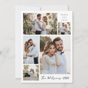 Simple Family 5 Photo Collage Newly Weds Greeting Holiday Card