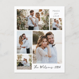 Simple Family 5 Photo Collage Newly Weds Greeting Holiday Postcard