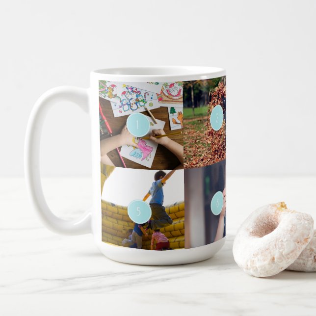 Simple Family 8 Photos Collage Coffee Mug (With Donut)
