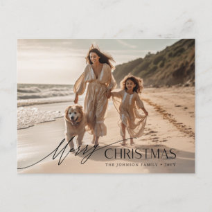  Simple Family Dog Beach Photo Christmas Holiday Postcard
