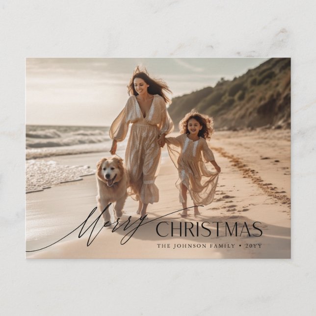 Simple Family Dog Beach Photo Christmas Holiday Postcard (Front)