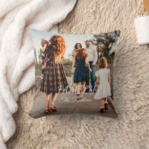 Simple Family Family Text Overlay with One Photo T Cushion