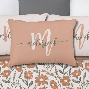 Simple Family Monogram Name Terracotta Decorative Cushion