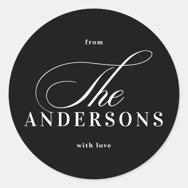 Simple Family Name Black Christmas Holiday Sticker (Front)