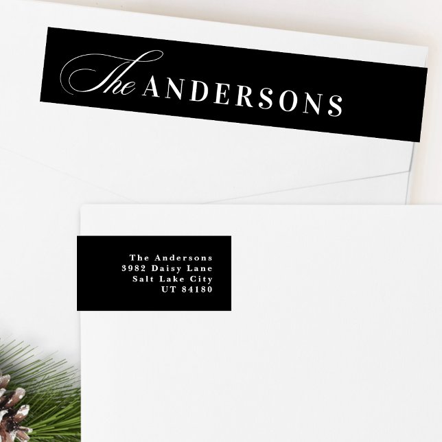 Simple Family Name Black Return address label (Creator Uploaded)