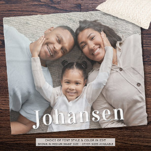 Simple Family Name One Photo Fleece Blanket