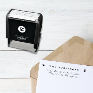 Simple Family Name & Pawprints   Return Address  Self-inking Stamp