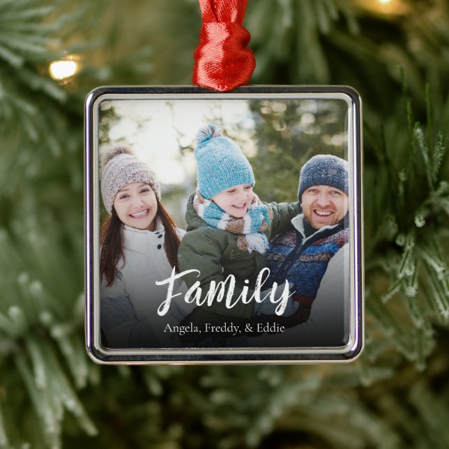 Simple Family Photo Calligraphy Personalised Metal Tree Decoration (Tree)